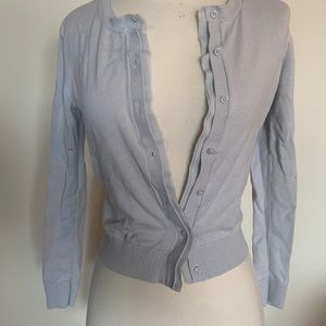 Gray Cardigan with Chiffon Trim